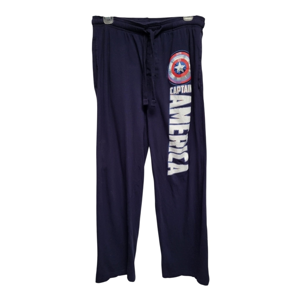 Marvel Men's Blue and Red Pajama Pants with Captain America Design - Size S